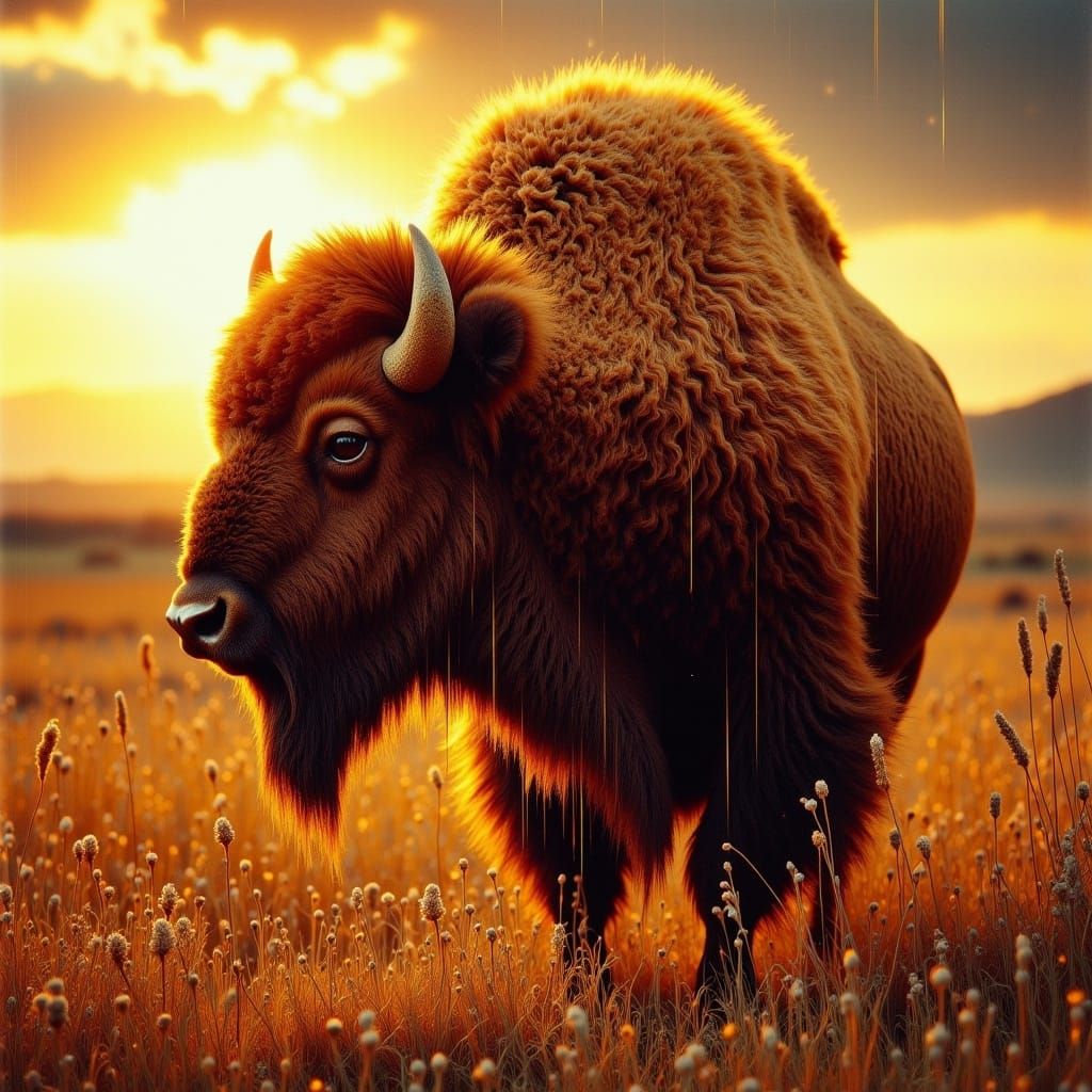 Bison at Sunset with Chemical Distortion Effects