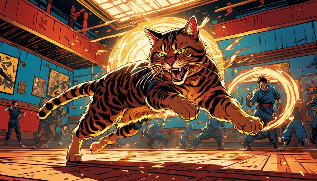 Fierce Cat's Spinning Kick: Comic Book Art