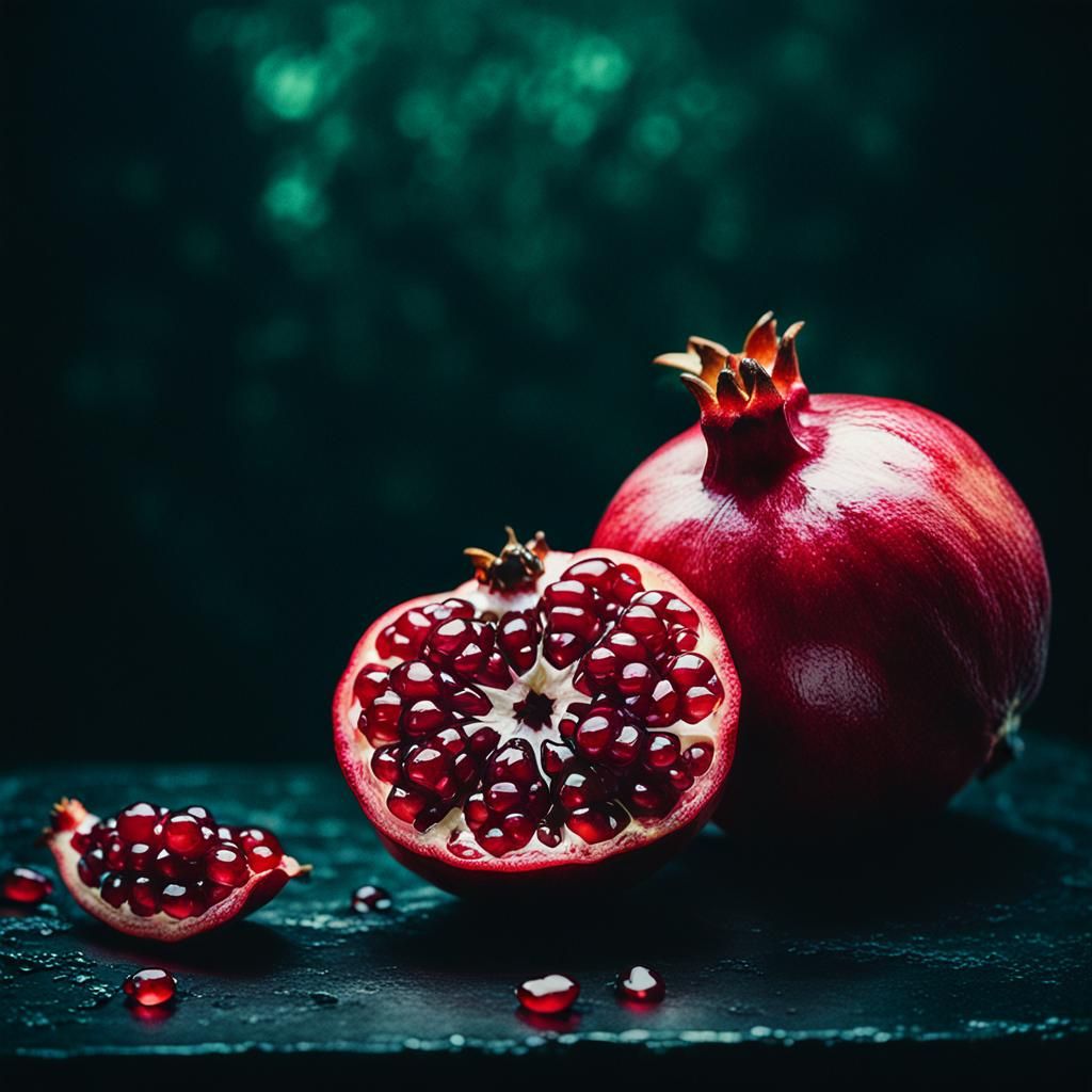 Dramatic Transparent Pomegranate in Cinematic Style