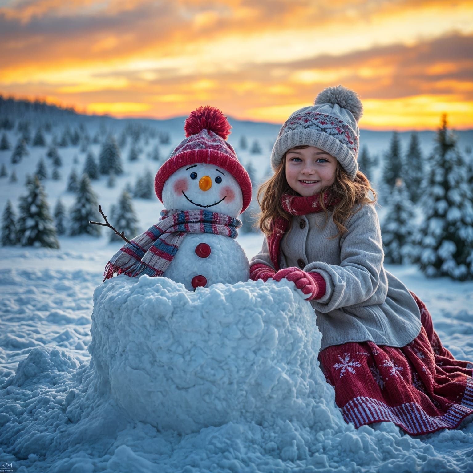 Playful Snowman and Snow Woman Build Winter Wonderland Fortr...