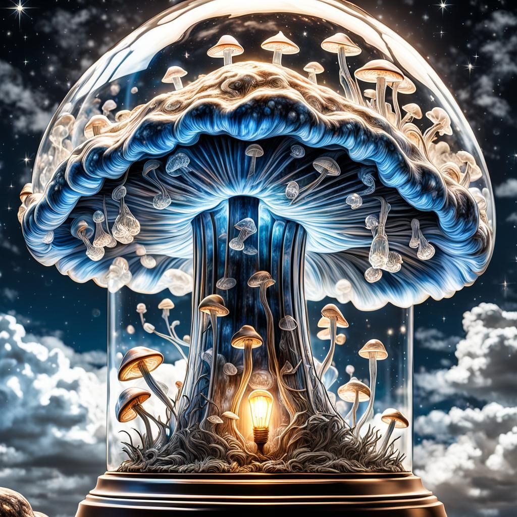 Crystalline Mushroom Lamp Under Starry Night Sky