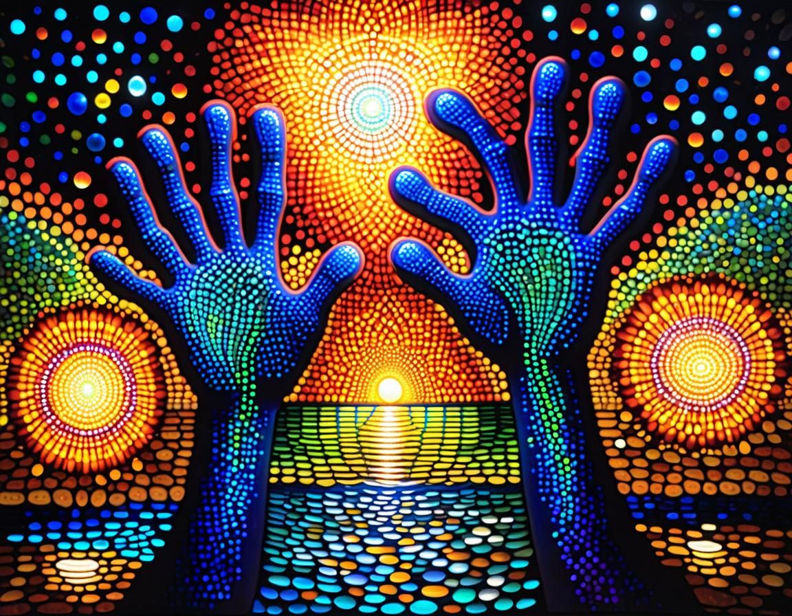 Abstract Pointillist Outback Art in Bioluminescent Stained G...