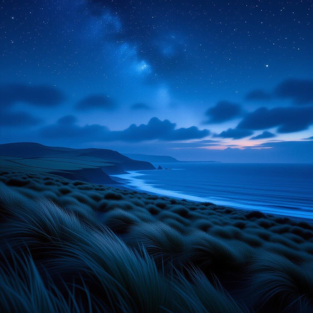 Nightscape: Windy Hills Under Starry Skies