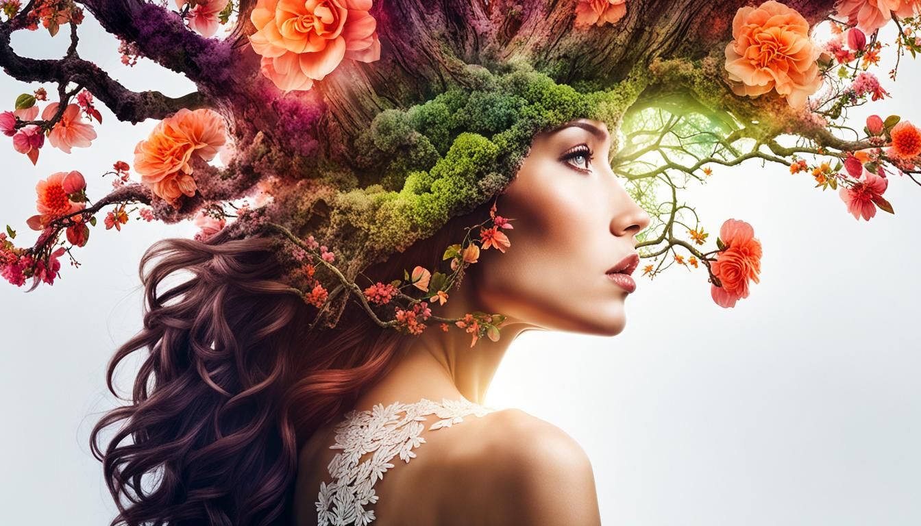 Ethereal Double Exposure: Woman and Tree