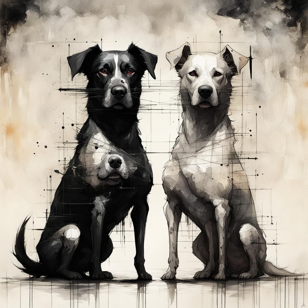 Symmetrical Dogs in Illustrated Fantasy Style