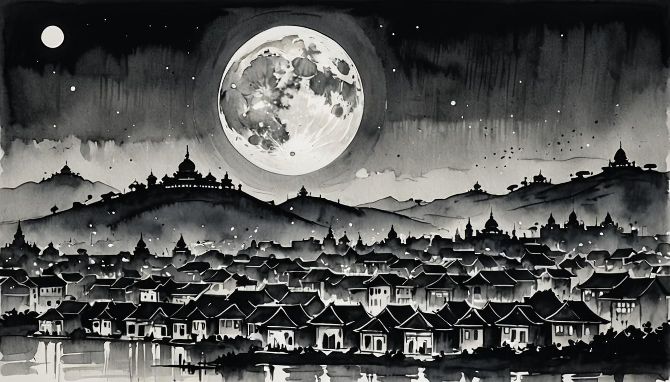 Elegant Hindu Cityscape Under Silver Moonlight