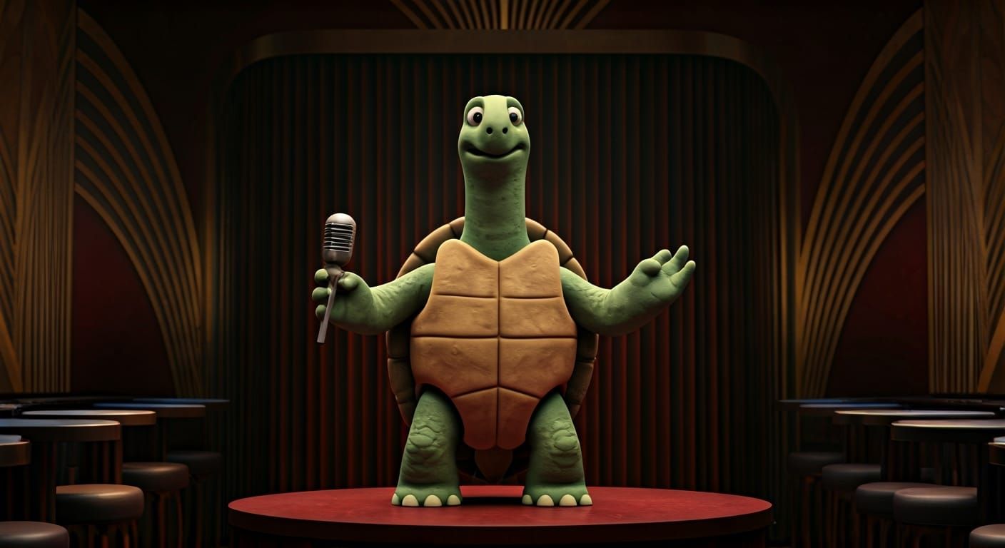 Singing Turtle in Art Deco Aardman Style