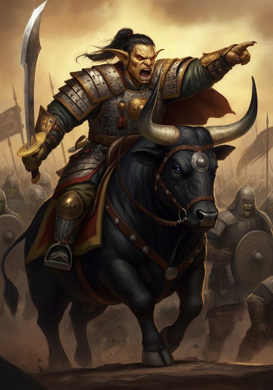 Tarazzul Bloodhand, Hobgoblin Warlord, on his way to conquer in the name of Maglubiyet.