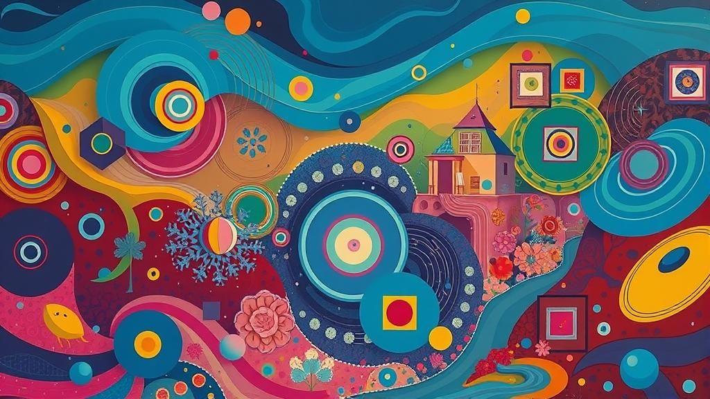 Psychedelic Garden Scene in Takashi Murakami Style