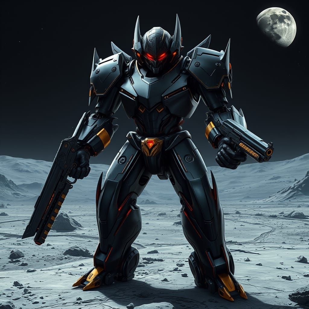 Cyberpunk Mecha Warrior on the Lunar Surface