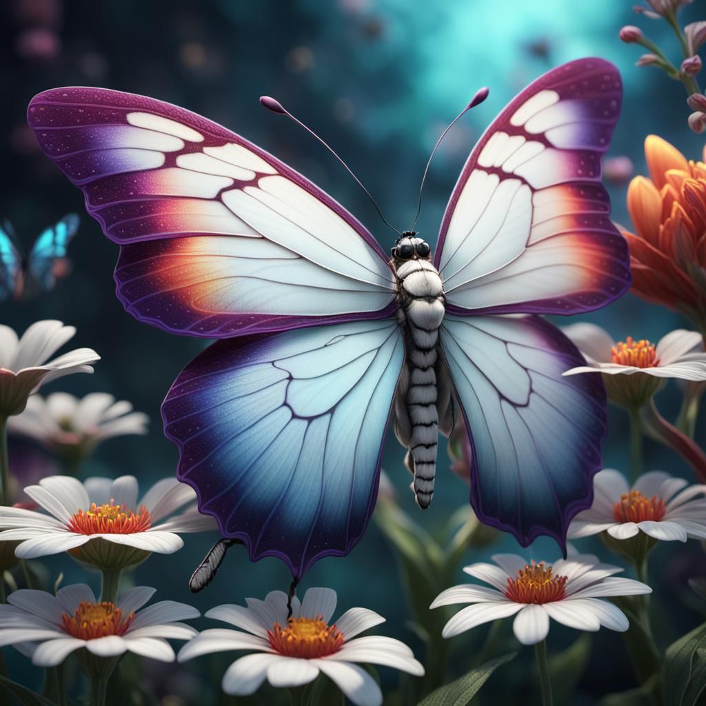 White Butterfly on a Fantastical Flower