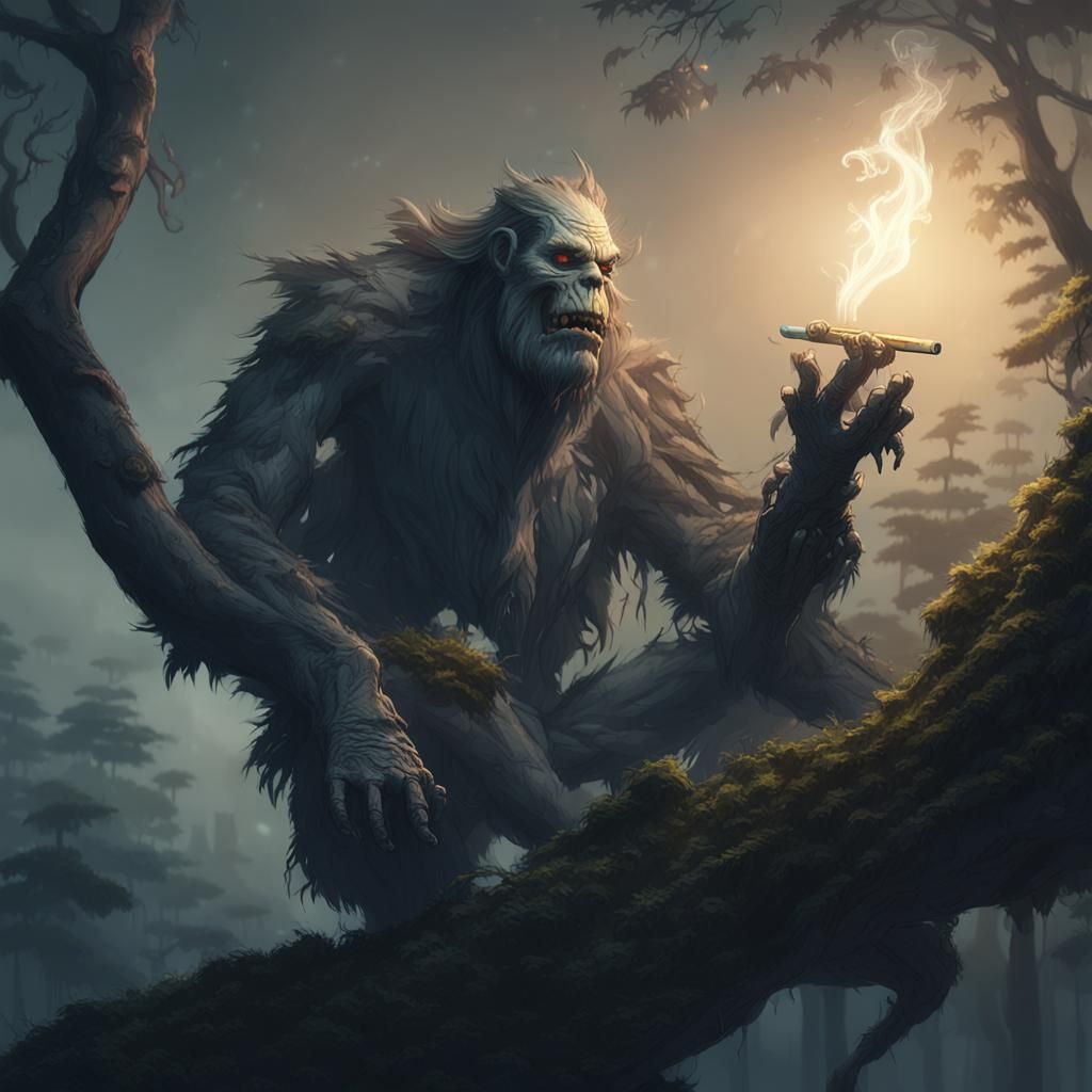 Kapre: Hairy Monster Smoking in Foggy Forest