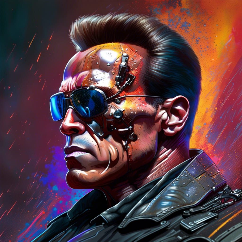 Hyperrealistic T-800 Robot Portrait with Arnold Schwarzenegg...