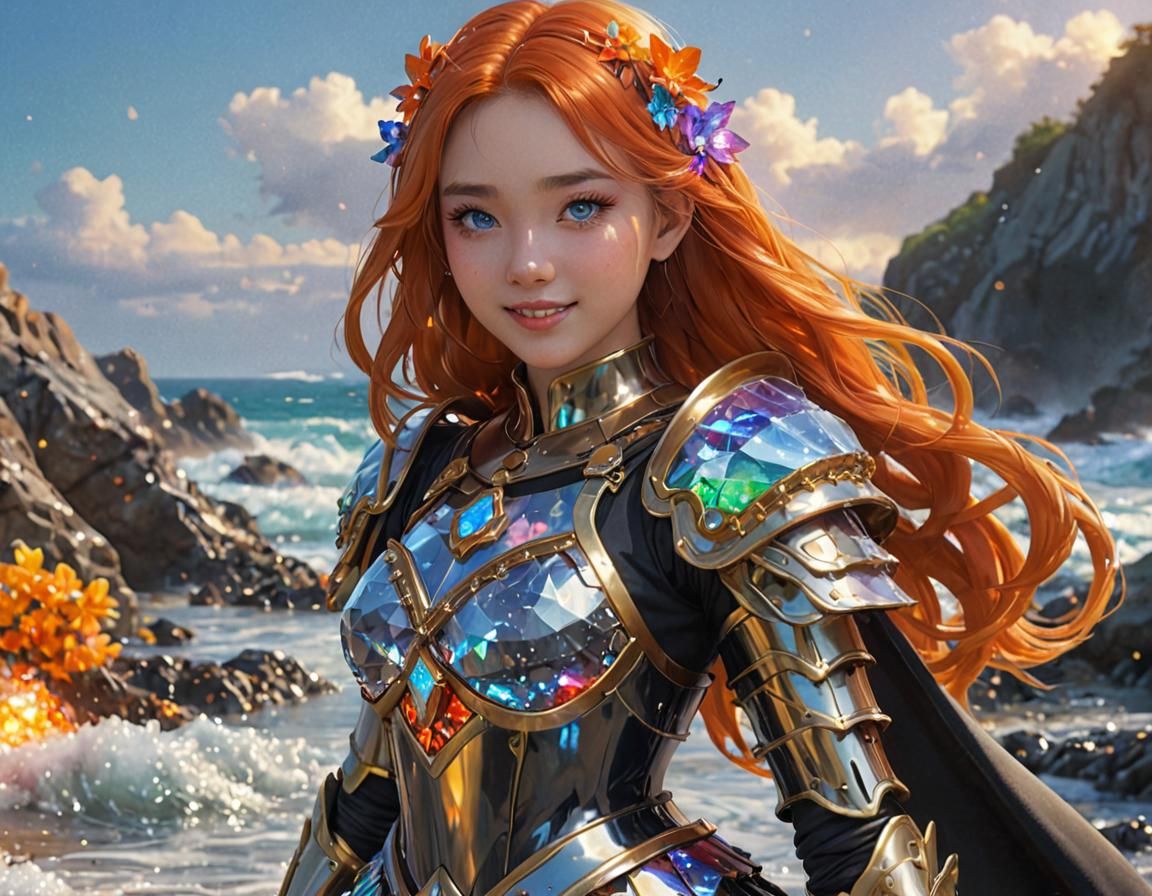 Cosmic Nun on Glass Beach: 3D Anime Art