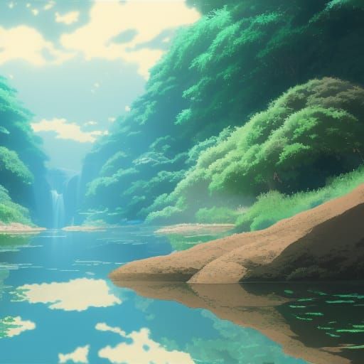 Mystical Water in Studio Ghibli Anime Style