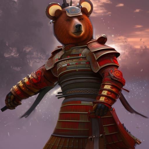 Samurai Bear in Armor: Digital Painting Concept Art