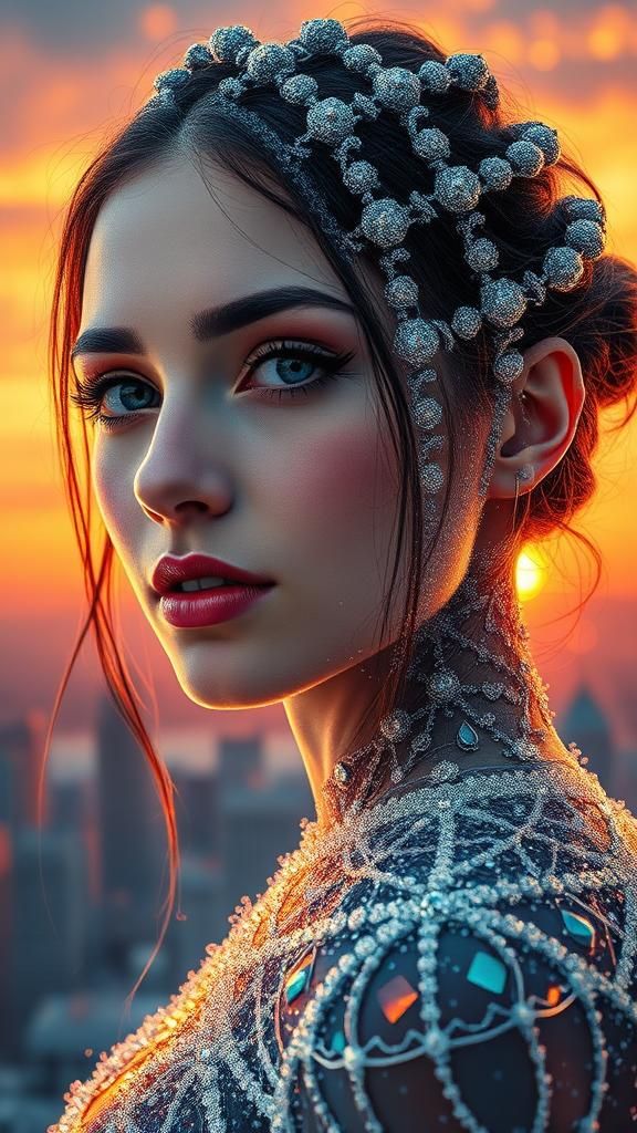 Frozen Beauty in a Detailed Cityscape Sunset