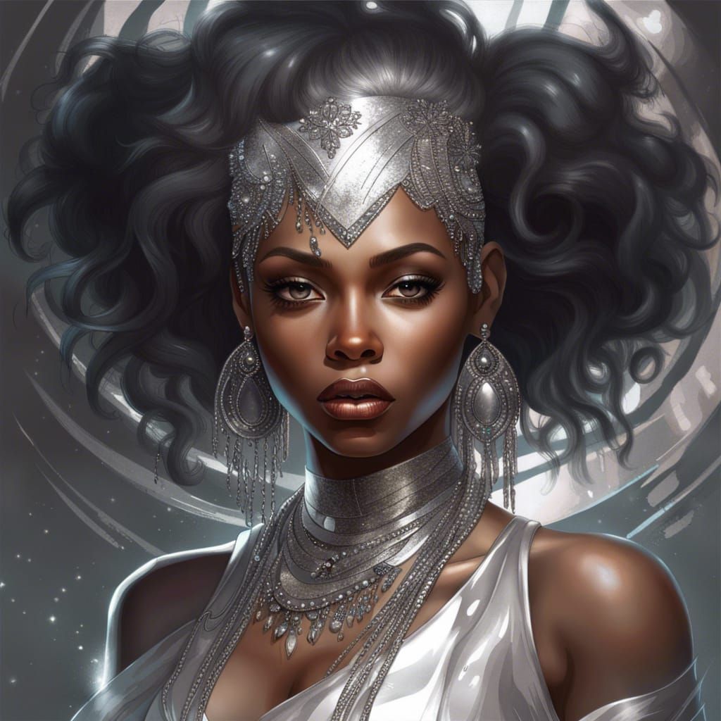 Beautiful Black Girl Portrait with Silver Makeup