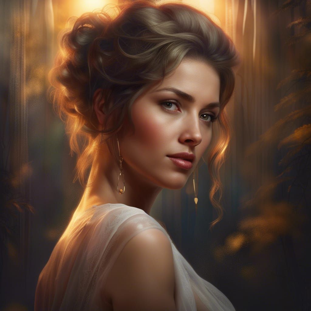 Sad Countess in Luxurious Gown: Hyperrealistic Digital Art