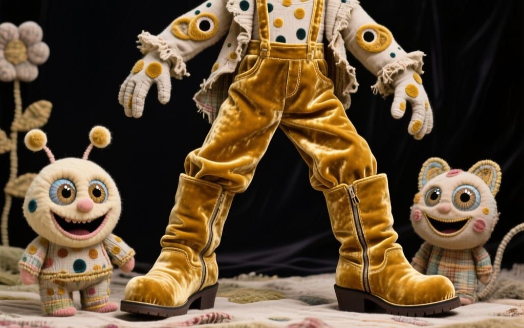 Gorgeously Golden Velvet Happy Things in Huge Cute Boots