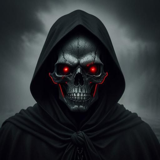 Death in Dark Surrealist Landscape