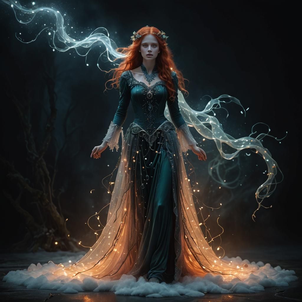 Ethereal Fantasy Portrait of a Young Woman with Red Hair