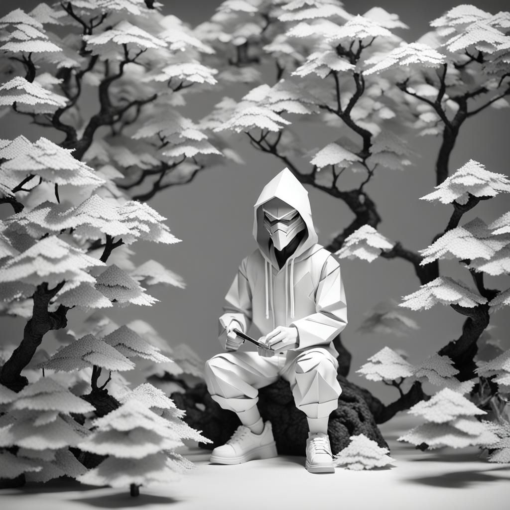 White Dai-Tengu with Plasma in Origami Style