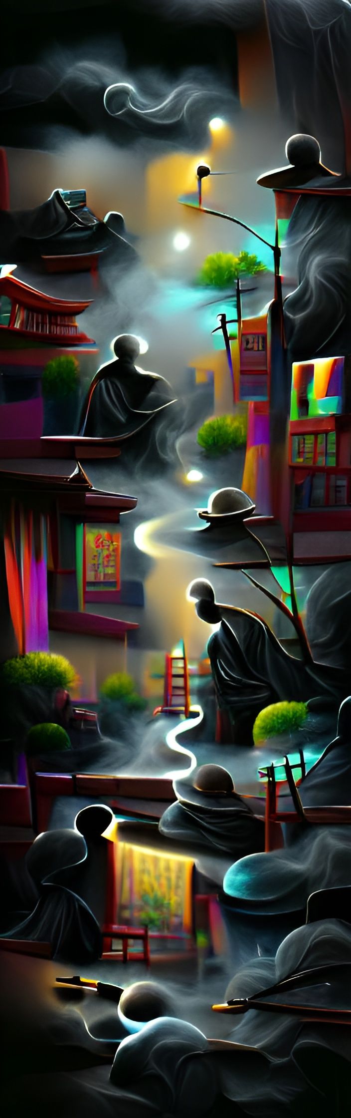 Zen Noir Cityscape in Film Noir Style