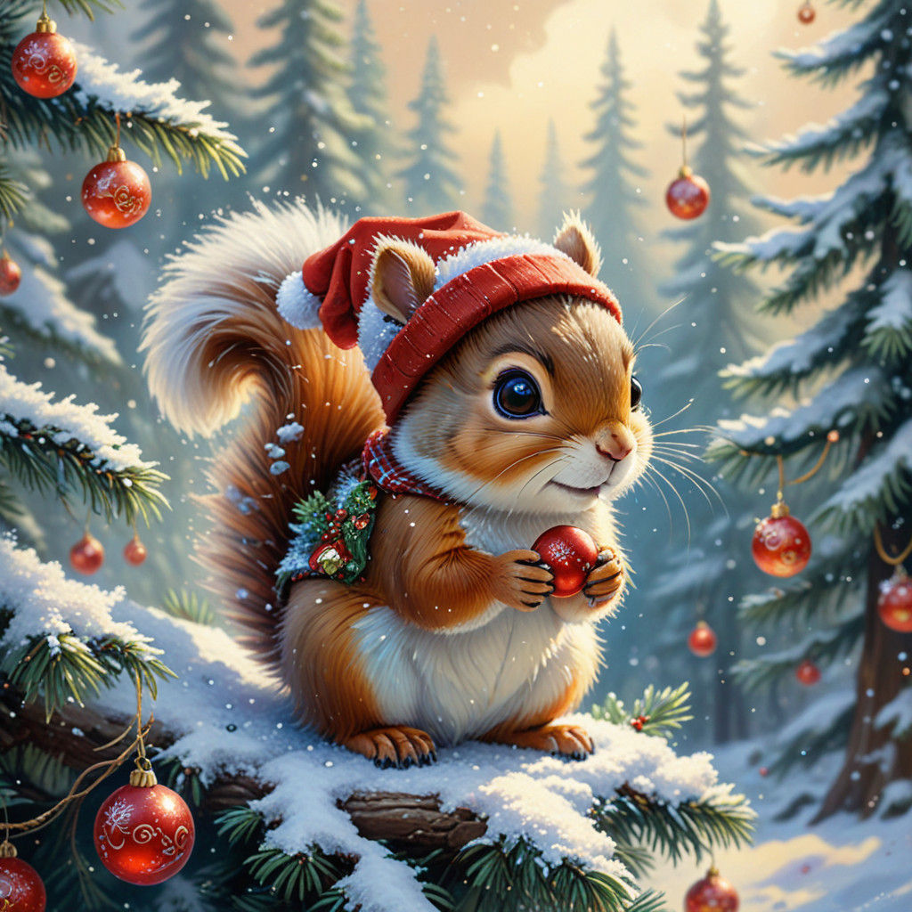 Whimsical Christmas Wonderland with Chibi Squirrel