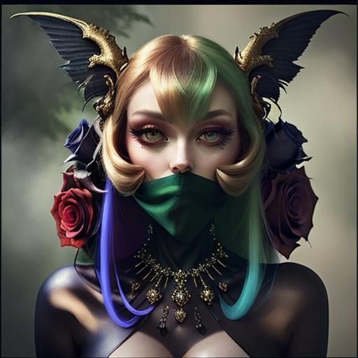 Woman with Rose in Misty Forest, Macro Photography