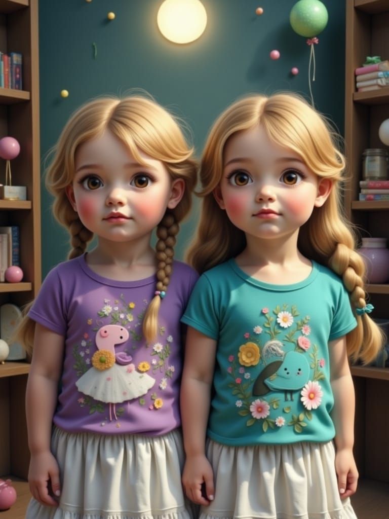 Harmonious Twins Sing in Hyperrealistic Portrait