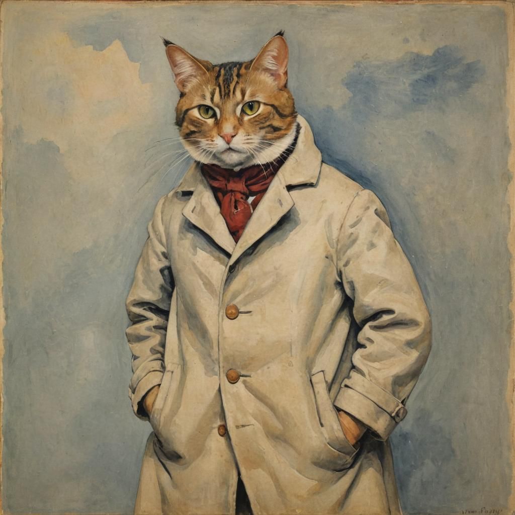 Cat Galloping in Post-Impressionist Style