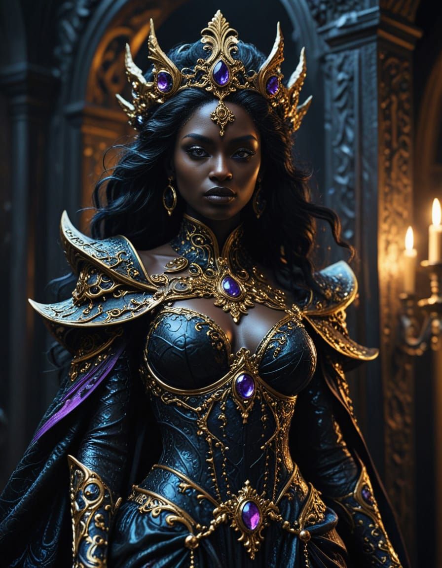 Gothic Ebony Goddess in Baroque Impasto Style