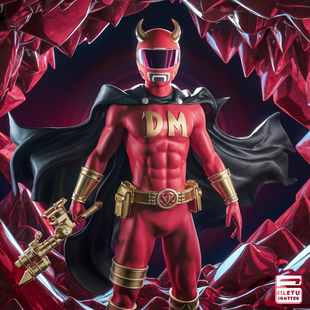 Demon Hero in Sulfur Red Oni Costume with Sci-Blaster