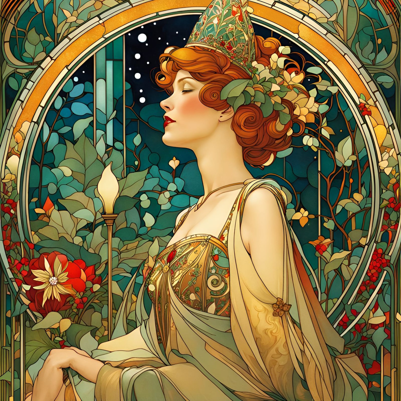 Christmas Princess in Stained Glass Style