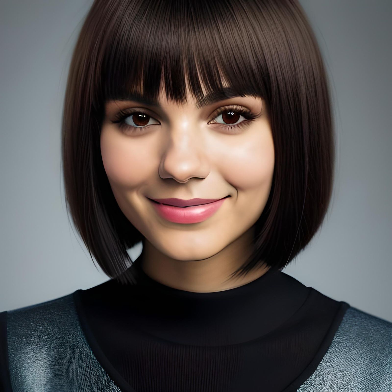Victoria Justice Smiling Portrait with Bob Cut