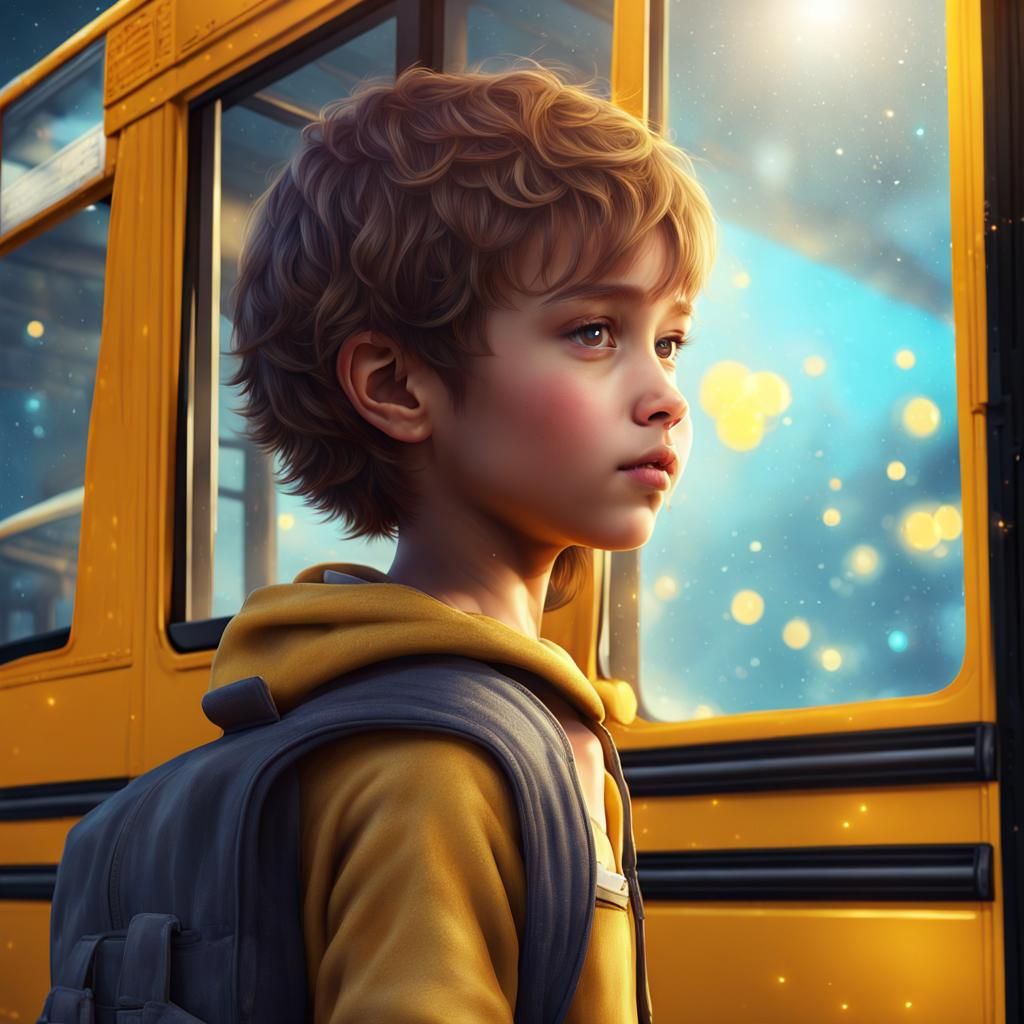 a little boy waiting for the school bus