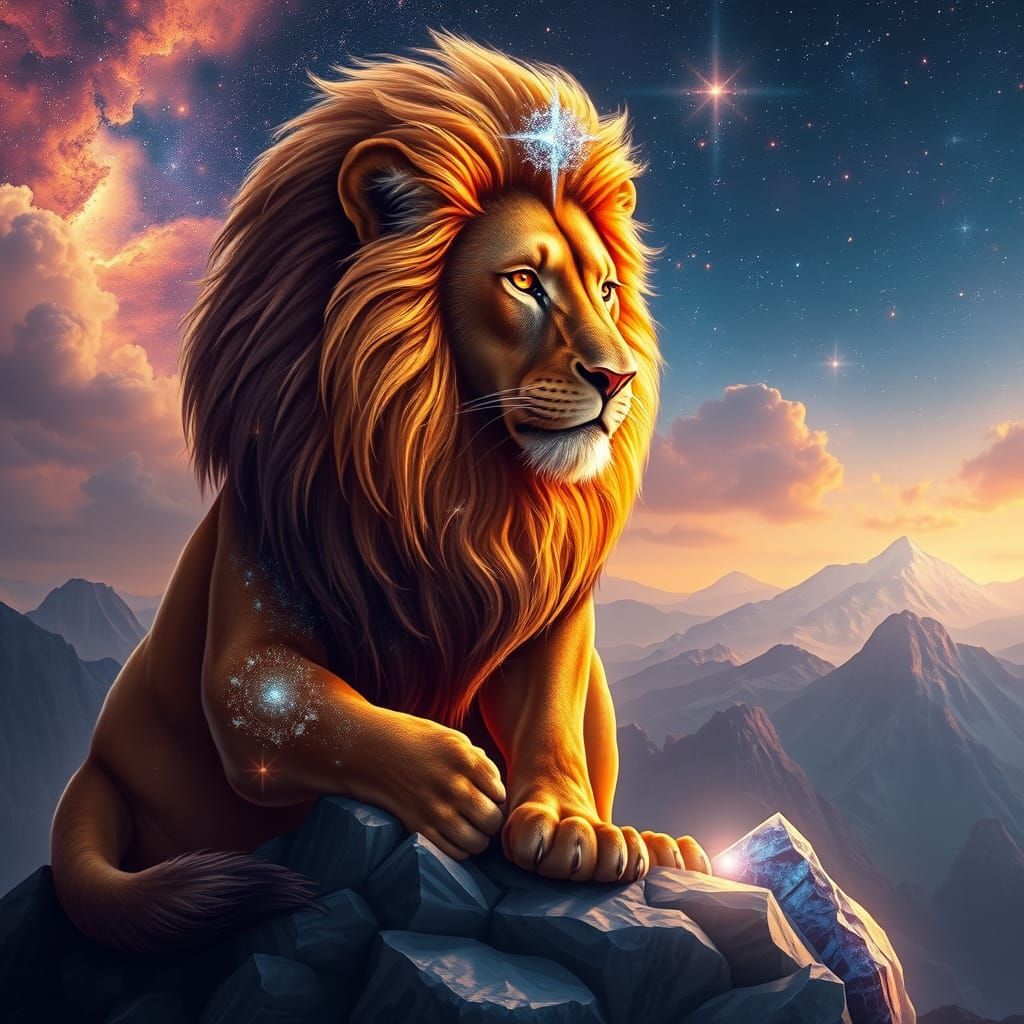 Majestic Lion in Starlight Mane, Cosmic Regalia