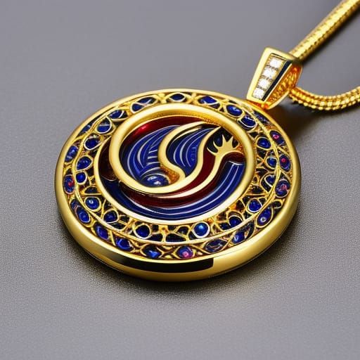 Gold Enameled Pendant, Yin & Yang - Snow & Fire
