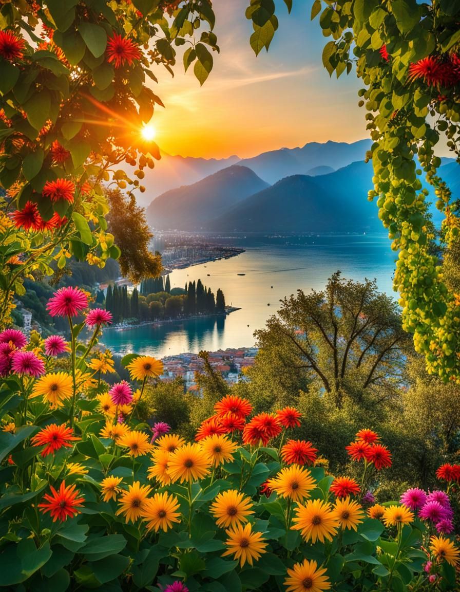 Lake Garda, Italy in Pastel Watercolor Style