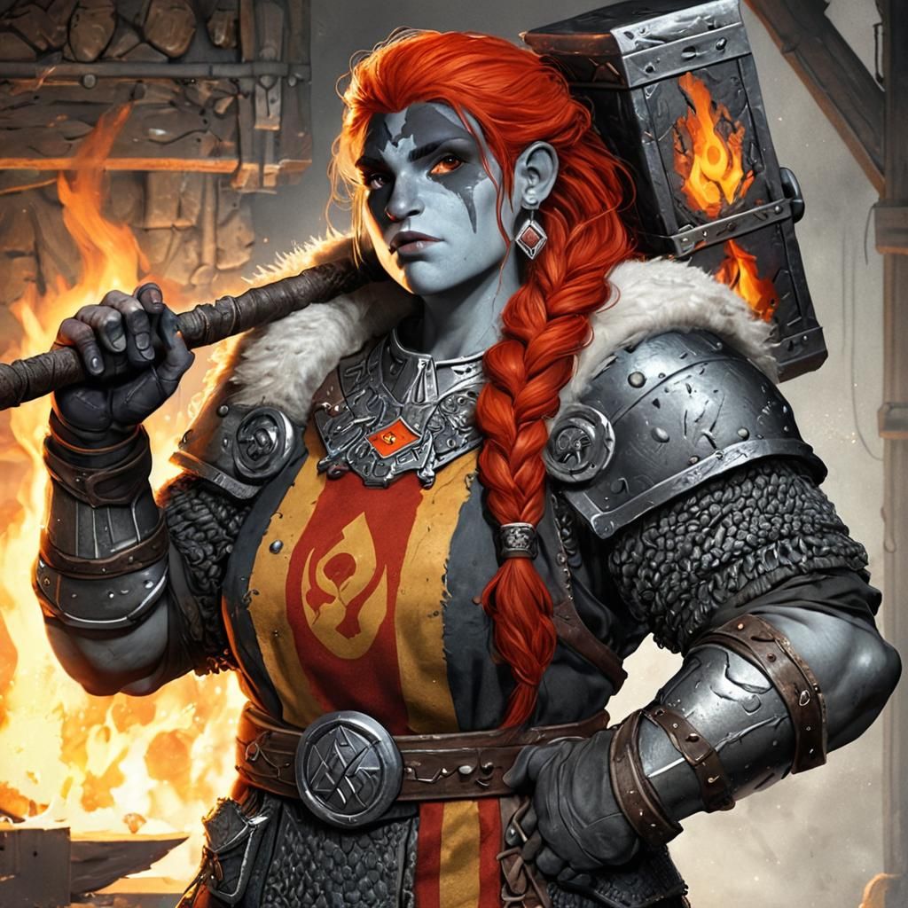 Fantasy Dwarf Warrior in Red-Hot Forge