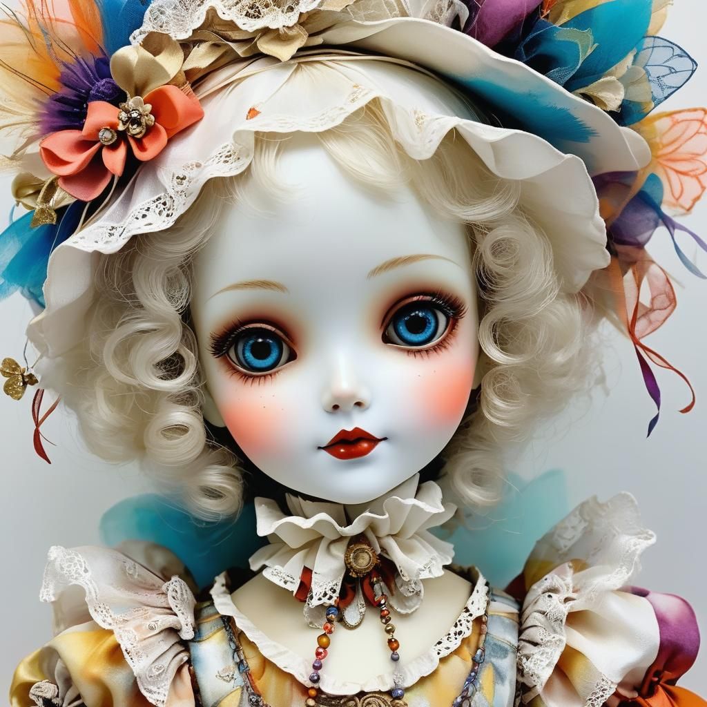 A Doll Pierrot in Vibrant Ink Colors