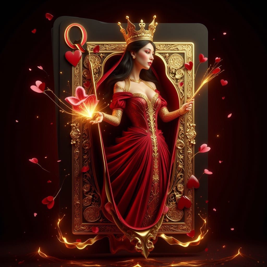 3D Queen of Hearts gold embossed
