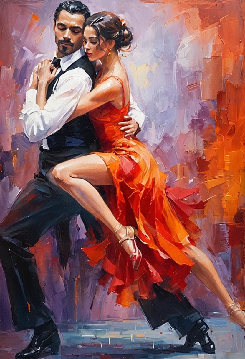 Passionate Tango Dancers in Vivid Oil Painting Style