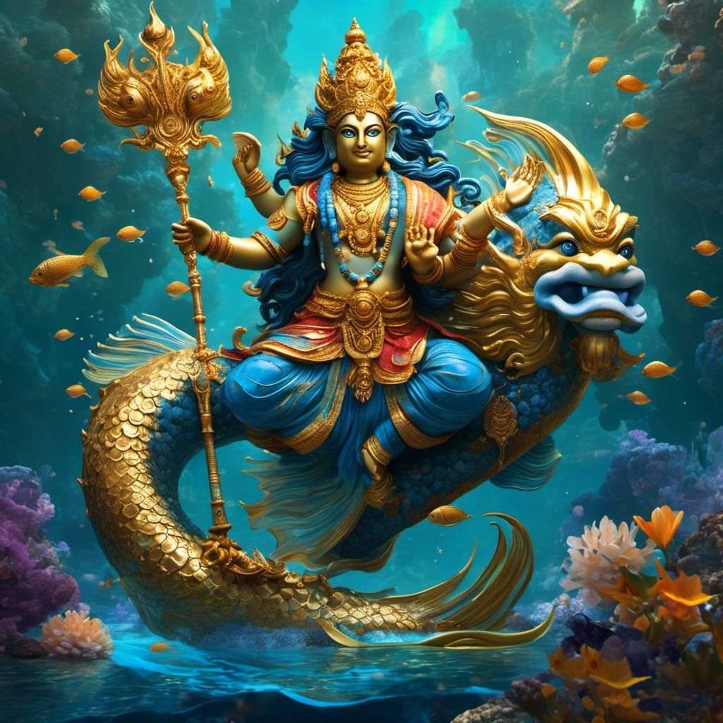 Hyperrealistic Matsya: Vishnu's Fish Avatar