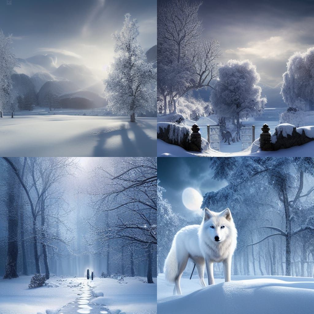 White wolf, snow, winter, sunny winter day