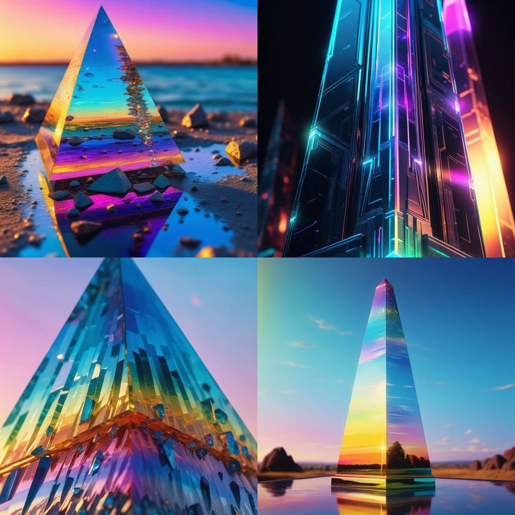 Prismatic Lights Dance on Clear Obelisk: 8K Resolution