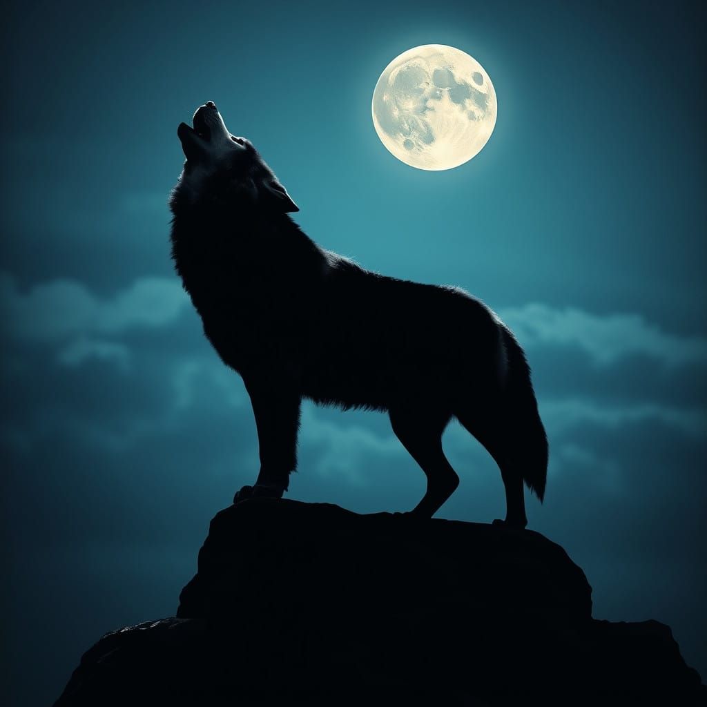 Wolf Silhouette Under Lunar Sky