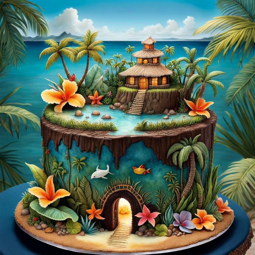 Magical Tropical Island Cake Sculpture