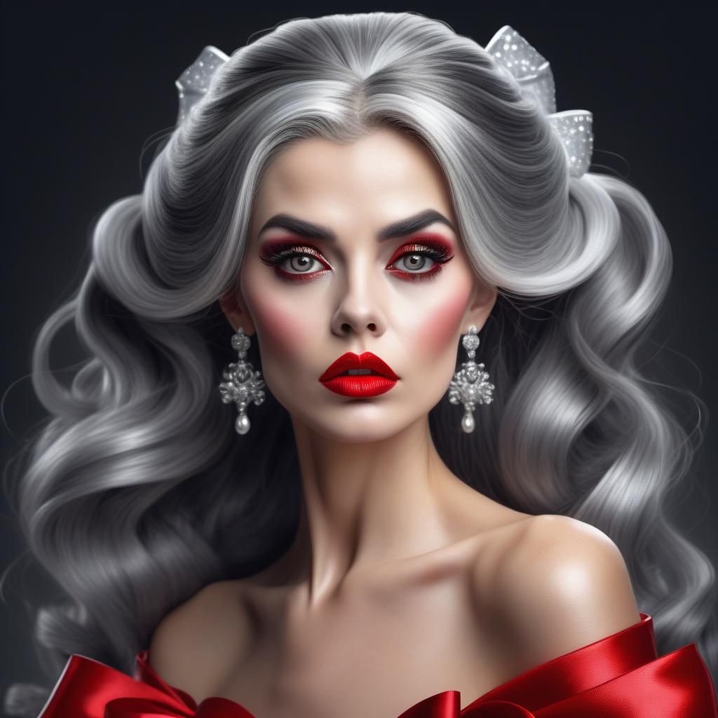 Luxury Woman with Grey Hair and Smoky Eyes
